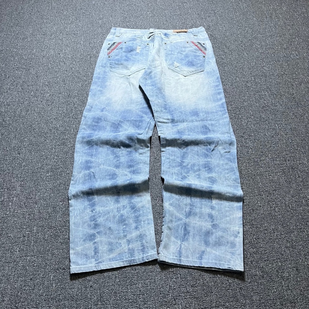 Vintage Akademiks Baggy Jeans Size 38 Light Wash Distressed Y2K Streetwear Denim